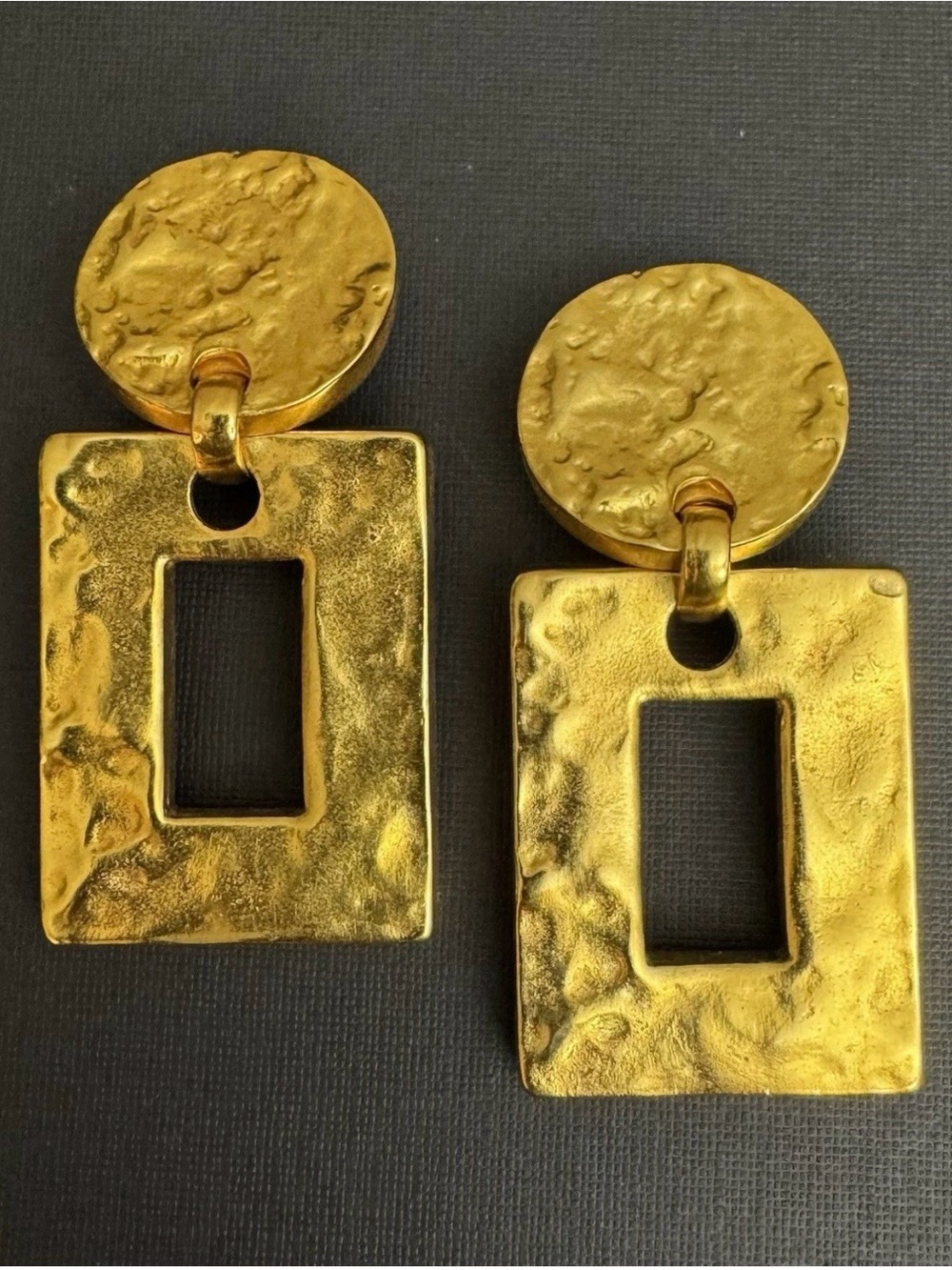 Ben-Amun Textured Drop Earrings / 24K Gold Electroplated / Clip-On